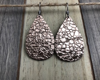 Sm. Teardrop Earrings- Mocha Crackle (Vegan Leather, Faux Leather, Trendy Earrings, Lightweight Earrings)