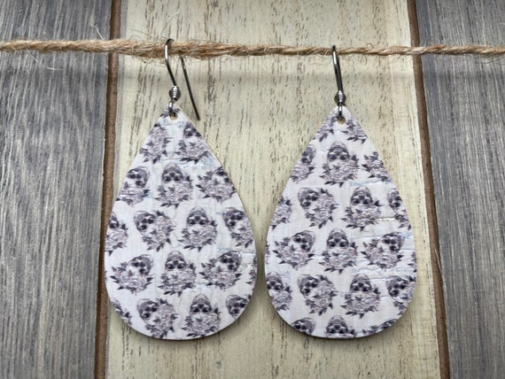 Floral Skull Leather Earrings Floral Skull Leather Earrings