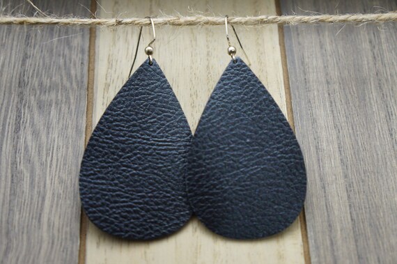 Teardrop Earrings- Black (Vegan Leather, Faux Leather, Trendy Earrings,  Lightweight Earrings)
