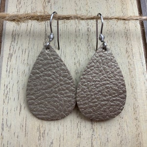 Mini Teardrop Earrings- Champagne (Vegan Leather, Faux Leather, Trendy Earrings, Lightweight Earrings)