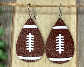 Sm. Teardrop Earrings- Football (Vegan Leather, Faux Leather, Trendy Earrings, Lightweight Earrings)