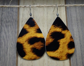 Lg. Pendientes de lágrima- Leopardo (cuero vegano, cuero sintético, pendientes de moda, pendientes ligeros)