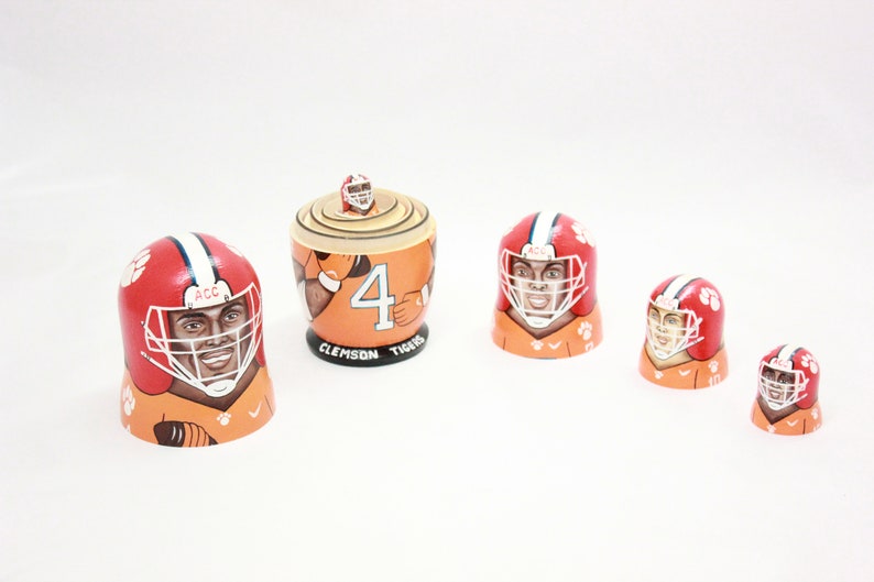 Clemson Tigers Nesting Doll 7 5 Pieces NCAAF Deshaun Watson Sport Handmade Wooden Matryoshka