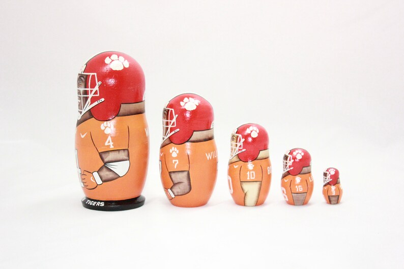 Clemson Tigers Nesting Doll 7 5 Pieces NCAAF Deshaun Watson Sport Handmade Wooden Matryoshka