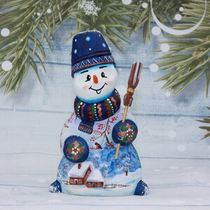 Snowman Hand Carved 6.6&quot; Wooden Hand Painted Figure