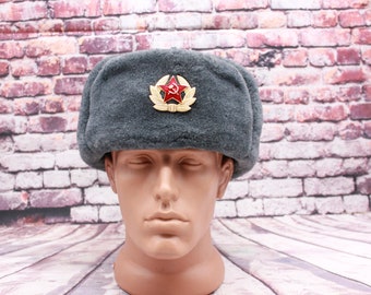 Original Rare Soviet Army Soldier Winter Faux Fur Hat Ushanka Hat