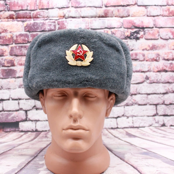 Original Rare Soviet Army Soldier Winter Faux Fur Hat Ushanka Hat size 60