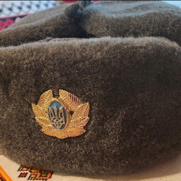 Original Rare Ukrainian Army Soldier Winter Faux Fur Hat Ushanka Hat size 58
