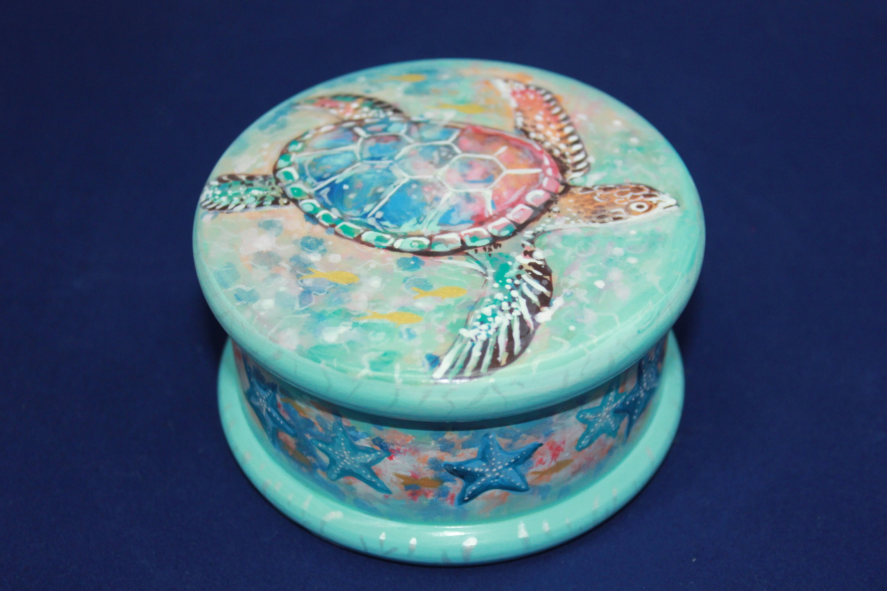 Masterpiece Wood Turtle Jewelry Box 3.94 Hand Painted Etsy