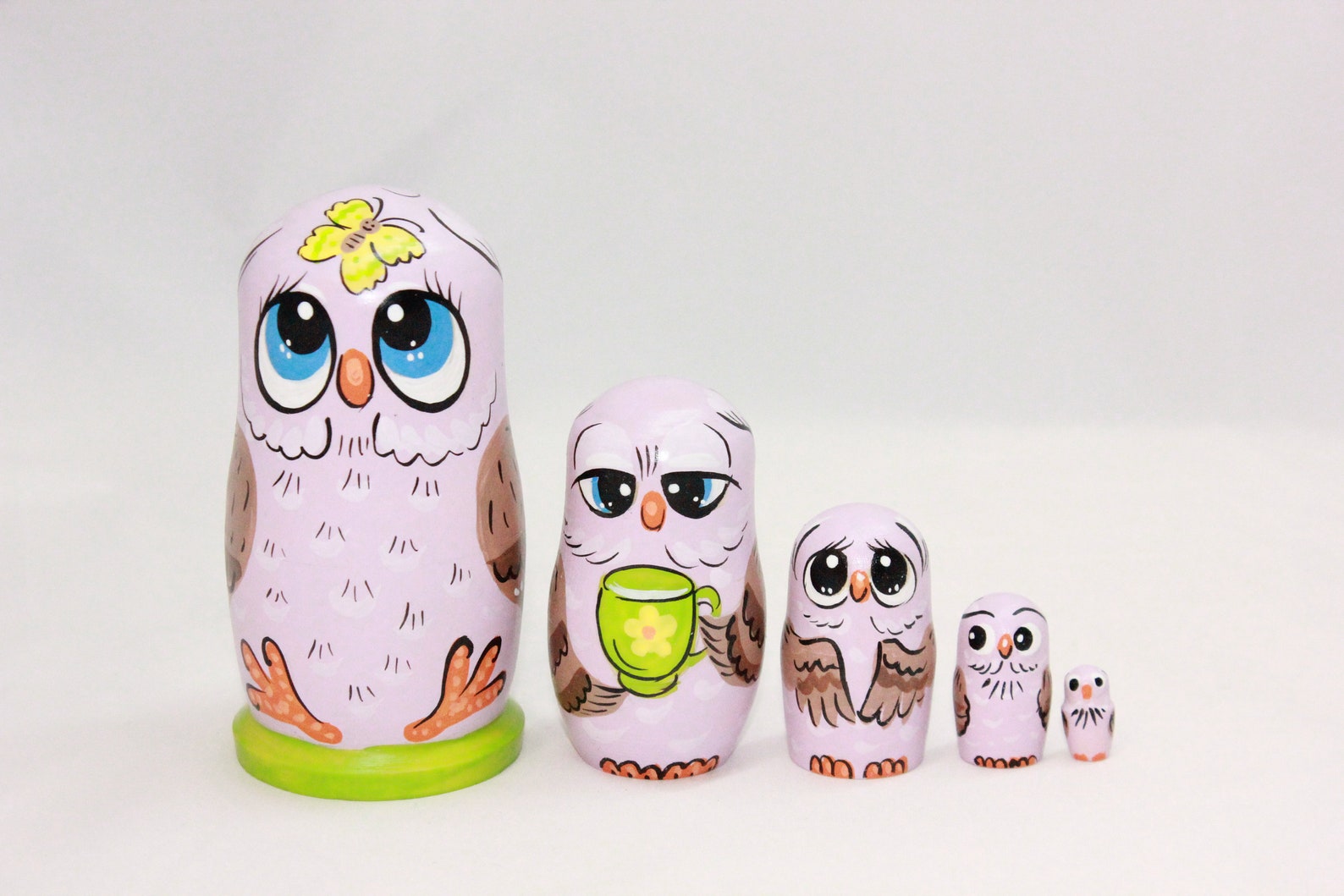 Owls Nesting Doll 41 5 Pieces Hand Painted Wooden Etsy
