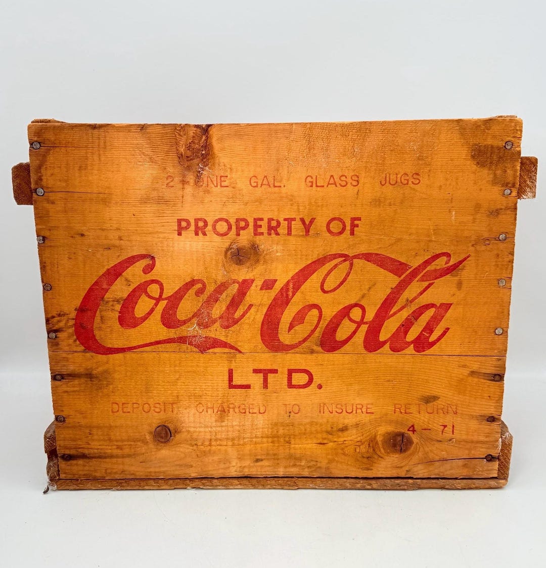 Vintage Wooden Property of Coca-cola Ltd. Crate With Handles & Two
