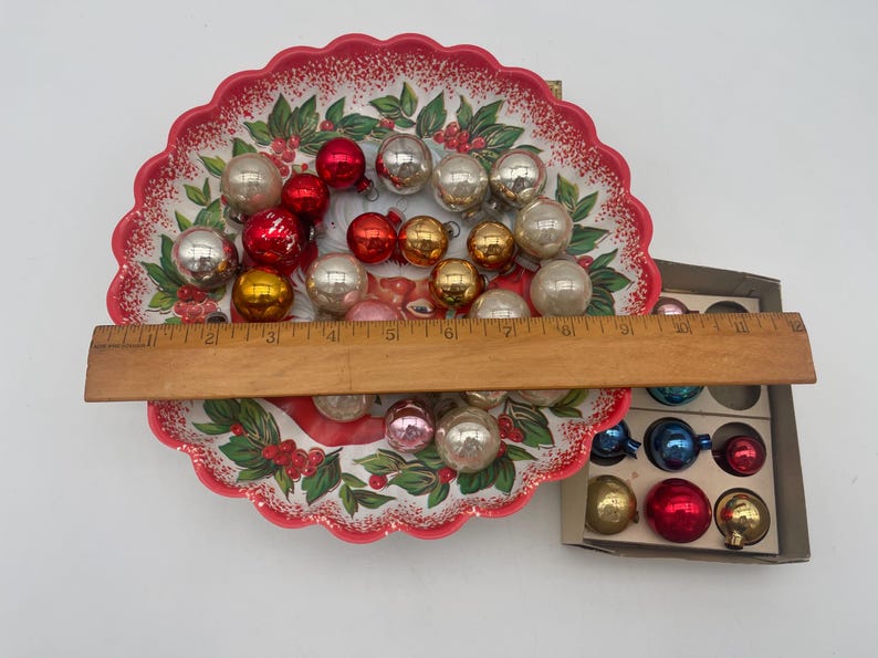 34x Mismatched Small Round Christmas Tree Glass Ornaments Round Glass