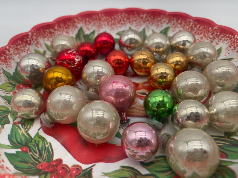 34x Mismatched Small Round Christmas Tree Glass Ornaments Round Glass