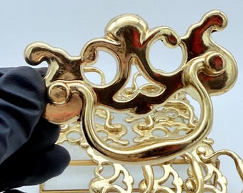 Vintage Gold Brass Drawer Knobs, Keyhole Furniture Pulls, Set of 10
