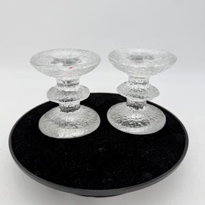 Vintage Iittala Festivo Portavelas Set de 2 – Timo Sarpaneva Single Ring Ice Glass – MCM escandinavo finlandés