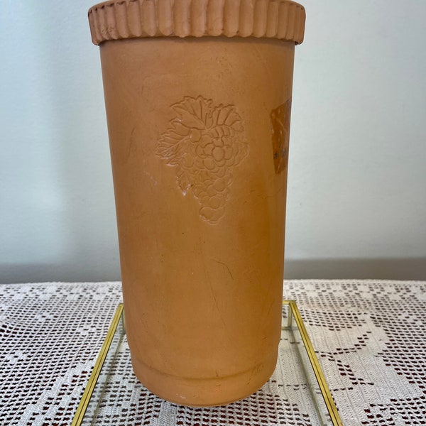 Vintage Terracotta Cylinder Carved Grapes wine cooler || Kitchen Pottery | Vintage Utensil Holder || terracotta clay champagne cooler