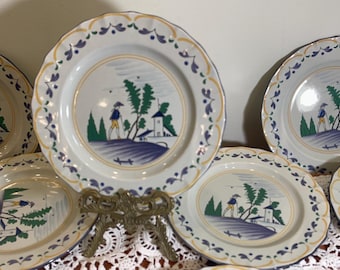 Set of 10 vintage Normandie By Haldon Group 1980 Salad Plates 8.25” Folk Art