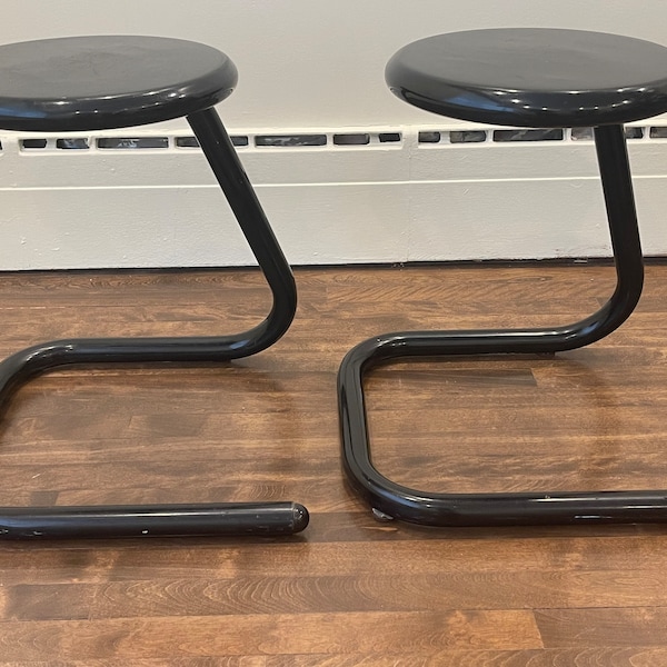 Part of set 0606 | Black steel tubular Paperclip stools | VINTAGE | 18’’ Height  — PAPERCLIP NO.1 of the 2 choices | bench | office chair