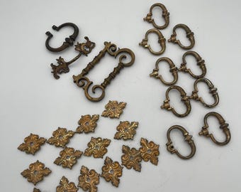 Vintage Brass Knobs Plates | Victorian Style Drawer Pulls, Furniture Hardware