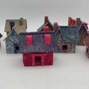 Vintage wooden and paper macher Christmas Village Homes | putz village | alpine wood village | Christmas homes | set of 9
