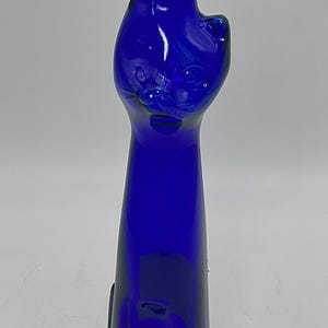Vintage 1997’ Cobal Blue Glass Happy Cat Bottle - Riesling Wine Decanter | Blue Glass Vase | collectable bottle | Cat Glass bottle