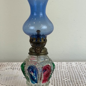 Vintage colored glass oil lamp | Kerosene lamp || Small Blue glass oil lampshade | Vintage small oil lamp || kerosene oil lamp | lamp vgt
