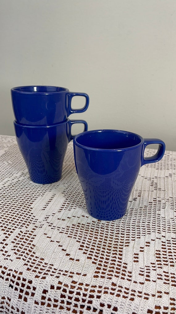 Vintage IKEA Ceramic Mugs | Blue Tea Cups, Set of 3