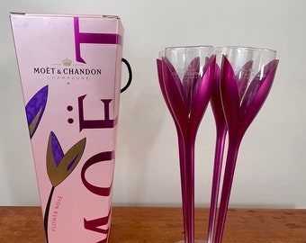 Set of 4 glasses | Moet & Chandon Champagne Tulip Flute Glasses and Stand with box | Champagne glasses | Moet and Chandon champagne glasses