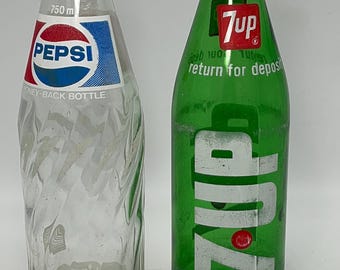 Vintage Pepsi & 7up Glass Bottles - 750ml Soda Pop Collectibles - Etsy
