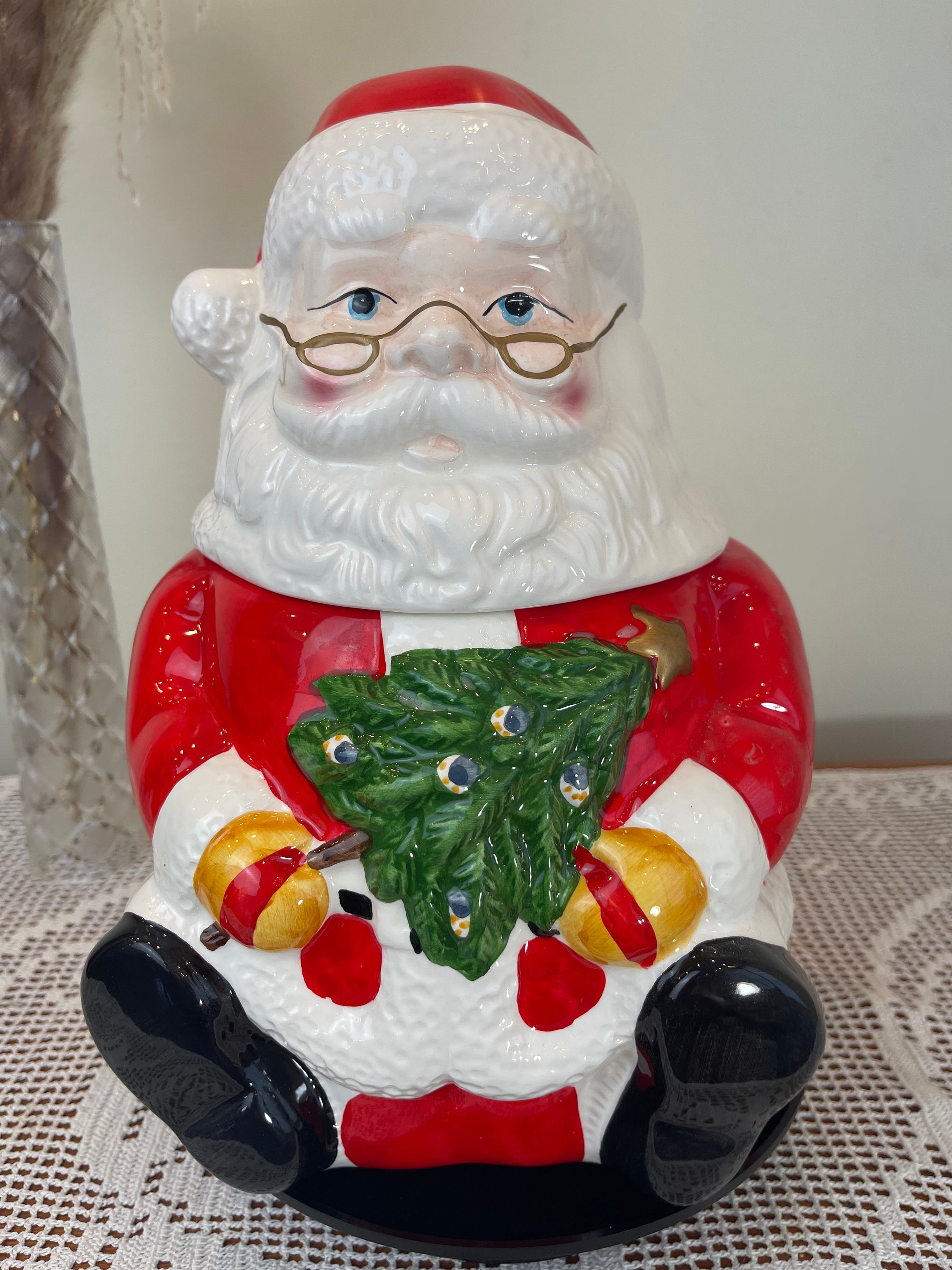 クリスマス オーナメント サンタクロース サンタ 陶器 ブルー＆ホワイト