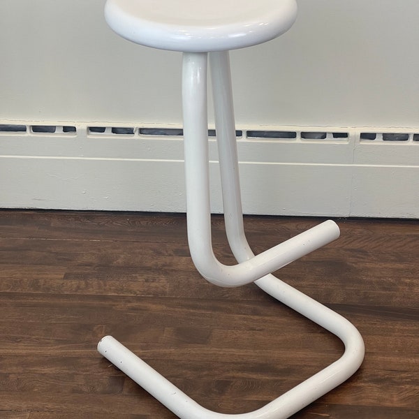 Hugh Hamilton / Philip Salmon Mid-Century Modern white tubular metal Paperclip Stool | +|- 28.5’’ Height | Vintage white MCM stool | bench