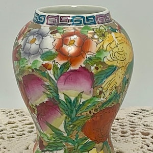 Vintage Chinese Handpainted Vase flowers || Vintage Asian Floral vase | Hand-Painted Urn Vase | floral tabletop vase | mini vase Asian