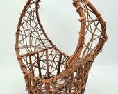 Vintage Woven Grapevine Willow Basket, Small Rustic Vine Basket with Handle, Decorative Branch Basket, wood basket
