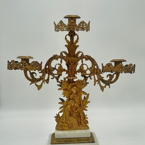 Vintage Baroque Style Bronze Ornate Candelabra marble based I Bronze Candelabra three candle holder | Bronze Candlestick Holder