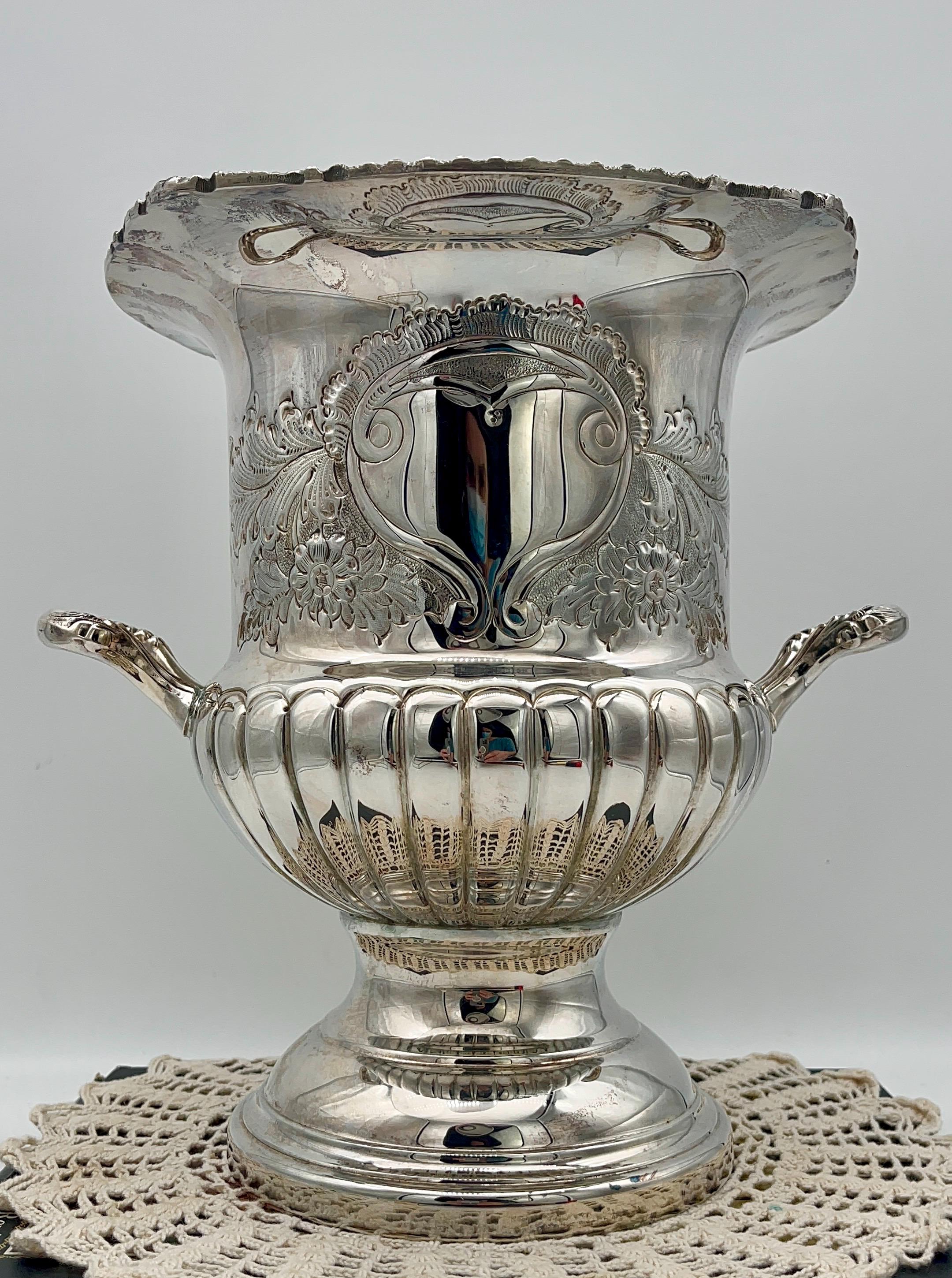 Vintage Primrose Plate wine/champagne with double handles | Silver plated wine chillers | Urn style wine basket | Champagne holder trophy