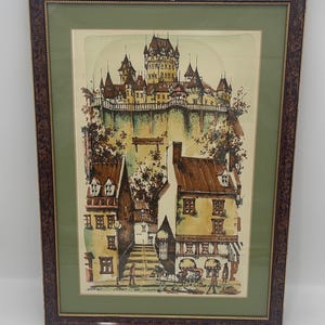 Vintage CHATEAU FRONTENAC Quebec City Rue CHAMPLAIN Watercolour Lithigraph signed | framed glass lithograph Quebec City buildings 1970’s