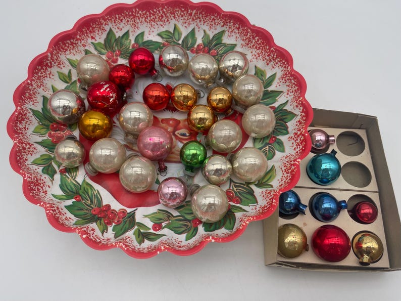 34x Mismatched Small Round Christmas Tree Glass Ornaments Round Glass