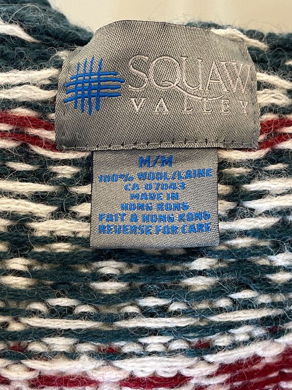 Vintage SQUAW VALLEY 100% Wool Green Burgundy Pul… - image 6