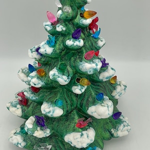 Vintage Ceramic Christmas Tree || Tabletop Vintage Christmas Tree || Green Xmas Tree || Ceramic tree with plastic bulbs | Green ceramic tree