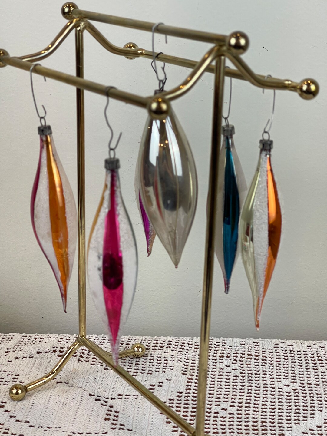 6x Teardrops Christmas Tree Glass Ornaments Icicles Ornaments Vintage