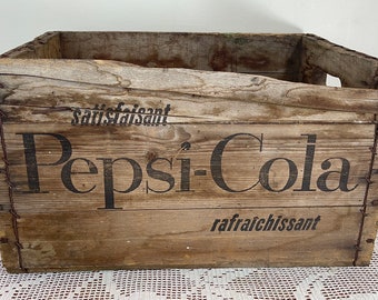 Vintage PEPSI-COLA-Kiste aus Holz | Pepsi-Kiste aus Holz | Pepsi-Cola-Holzkiste | Holzkiste Pepsi | Vintage Limonadenkiste | Getränkekistenkoffer