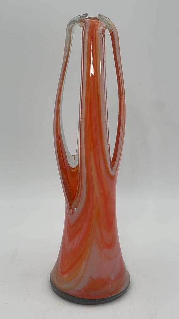 アートガラス オレンジ ホワイト ストレッチ ガラス プル フィンガー