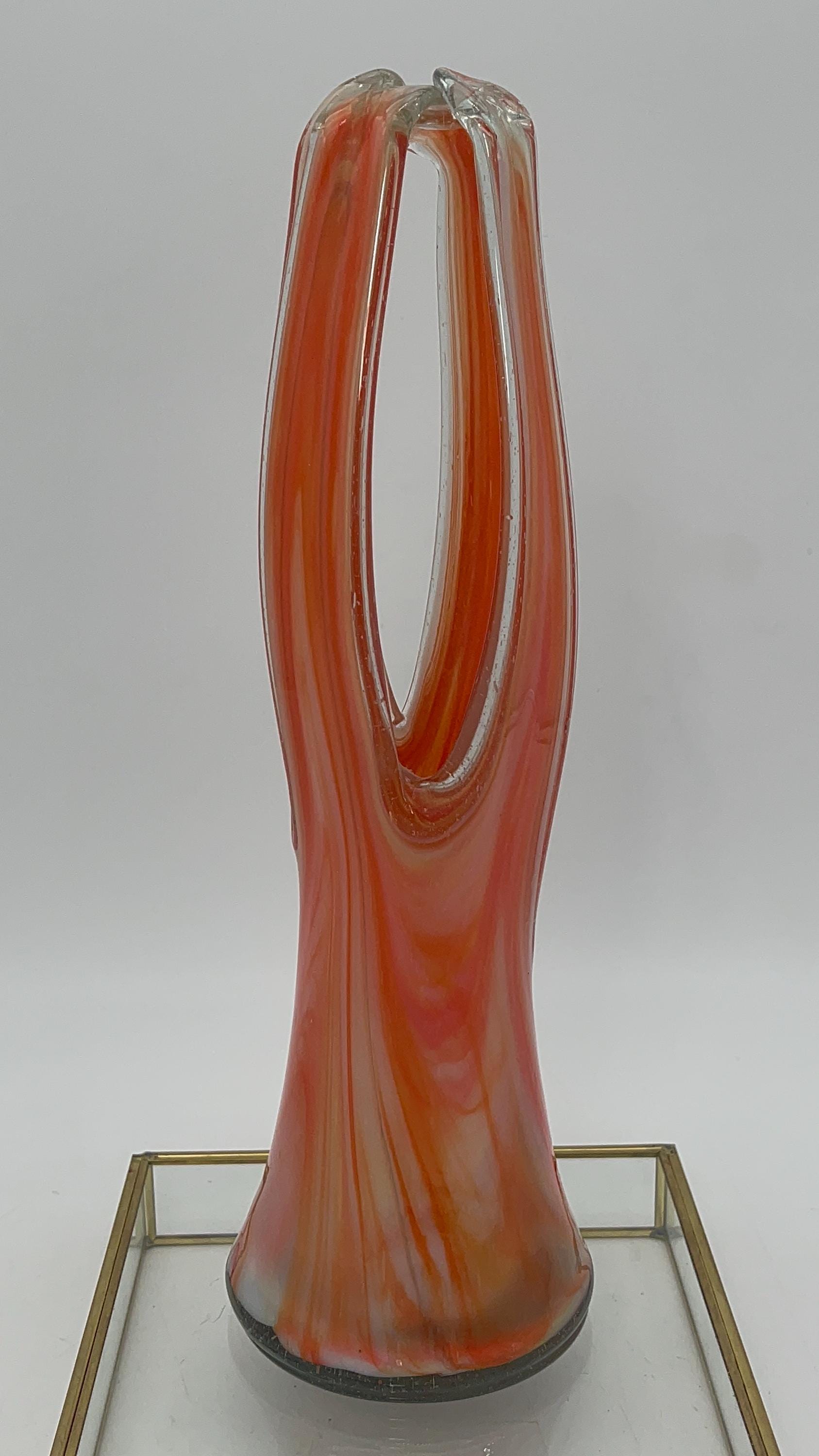 アートガラス オレンジ ホワイト ストレッチ ガラス プル フィンガー