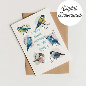 carte d'oiseau de joyeux anniversaire | Téléchargement numérique | Carte imprimable | Carte de voeux de jeu de mots | Amoureux des oiseaux | Illustration d'oiseau |