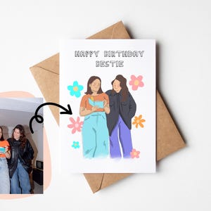 Cartão de aniversário personalizado desenhado à mão | Ilustração plana | Retrato fofo | Presente personalizado | Cartão ilustrado personalizado com sua foto