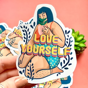 Adesivo singolo grande Love Yourself / Body Positive Plant Lady / Adesivo per laptop / Adesivo in vinile / Diario / Bullet Journal