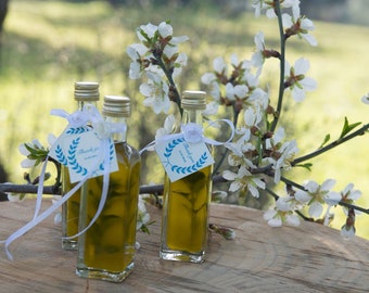 10 HANDPAINTED Extra Virgin Greek Olive Oil Favors, Wedding Bridal Baby Shower Baftism Gifts, Herbs Infused , Custom Glass Olive oil Bottles