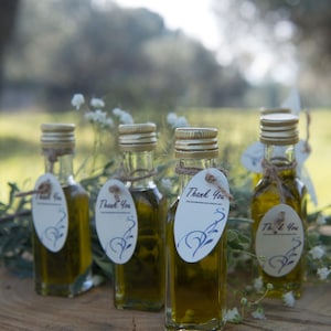 Mini, bomboniere di olio d'oliva di nozze, rosmarino infuso, olio d'oliva greco, erbe infuse, addio al nubilato, etichette personalizzate, bottiglia di vetro, regalo unico
