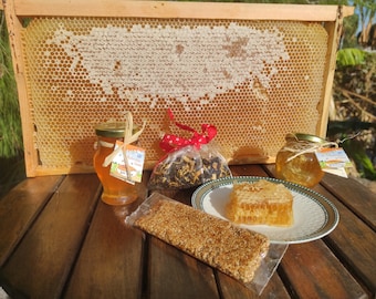 Honey Gift Box, Unheated Unfiltered Raw Greece Honey, Honey Comb, Pasteli, Tea/ Greek Cofee, Heathly Handmade Gift, Gift for Honey Lovers