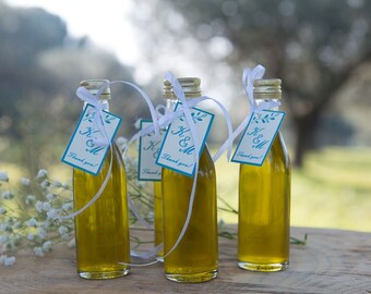 120  Mini Glass bottles Greek BIO Extra Virgin Olive Oil  Wedding Bridal Shower Baftism favors, Infused  herbs, EVOO Olive oil, Custom Tags.